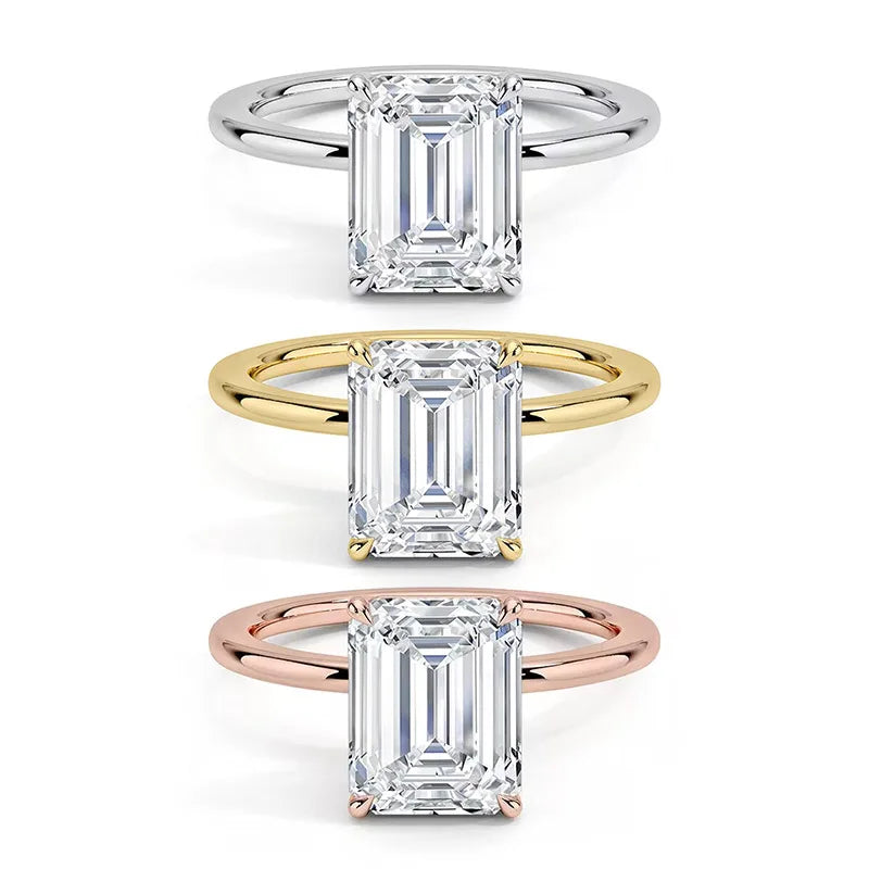 Starsgem 1CT DEF VS VVS Emerald Cut 10k 14k 18k White Rose Yellow Gold Lab Diamonds Jewelry Rings