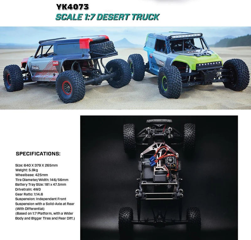 YIKONG YK4073 TB7 1/7 Trail Breaker RC Desert Truck Rock Crawler RTR 2.4G Remote System With Brushless Motor 4WD Waterproof ESC