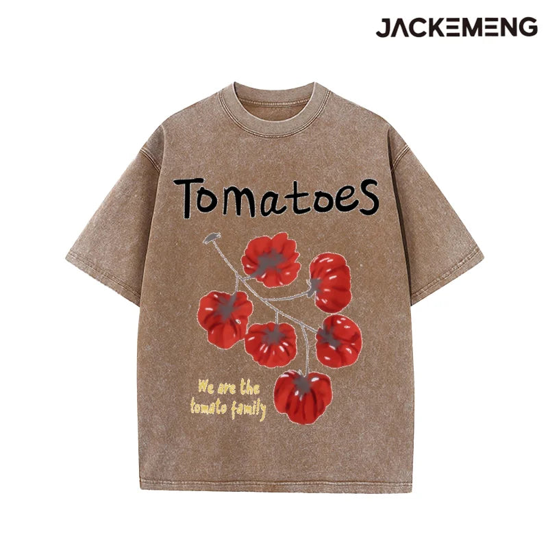 Oversized Washed Retro Food Themed Streetwear Print Tshirt USA Stock Wholesale Y2K Casual Tee