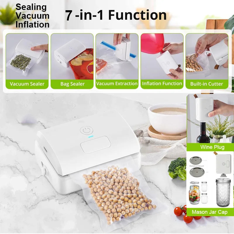 7 in 1 Fresh Save Household Small Sealing Machine Air Suction Hand Vacuum Pump Sealer Electric Vacuum Food Sealers Outdoor BBQ