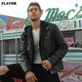 FLAVOR Men's Leather Motorcycle Jacket Black Sheepskin Real Leather Jacket With Removable Hood