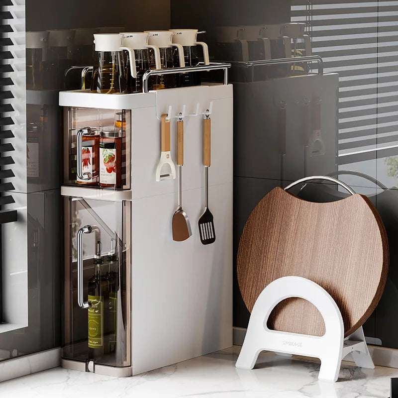 Multi-Functional Plastic Corrosion-Resistant Standing Mobile Non-Folding Household Kitchen Condiment Rack Pull Table Storage
