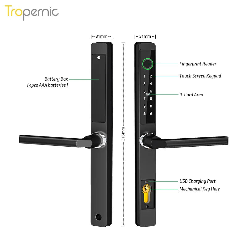 Tropernic Ttlock Stainless Steel Waterproof Cerraduras De Puertas Electronic Digital Fingerprint Smart Door Lock