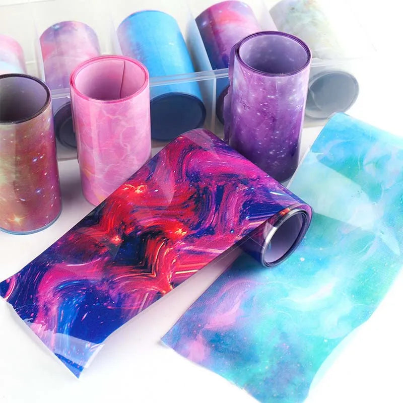 10 Colors Starry Sky Pattern Lace Style 3D Nail Foil Decals New Plastic Nail Sticker 4*100cm Transfer High Quality and Stylish