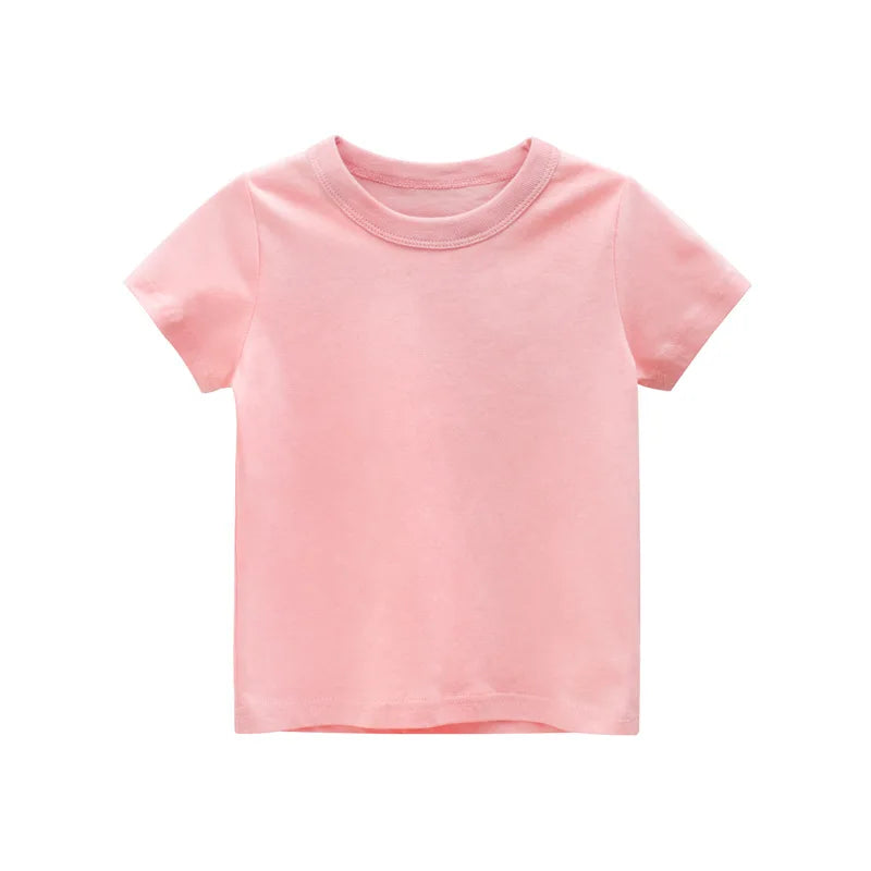 2026 Summer Girls Boys Solid T-Shirts Clothes 100% Pure Cotton Short Sleeve Yellow Red Green Kids UnderShirt Bottomming Clothing