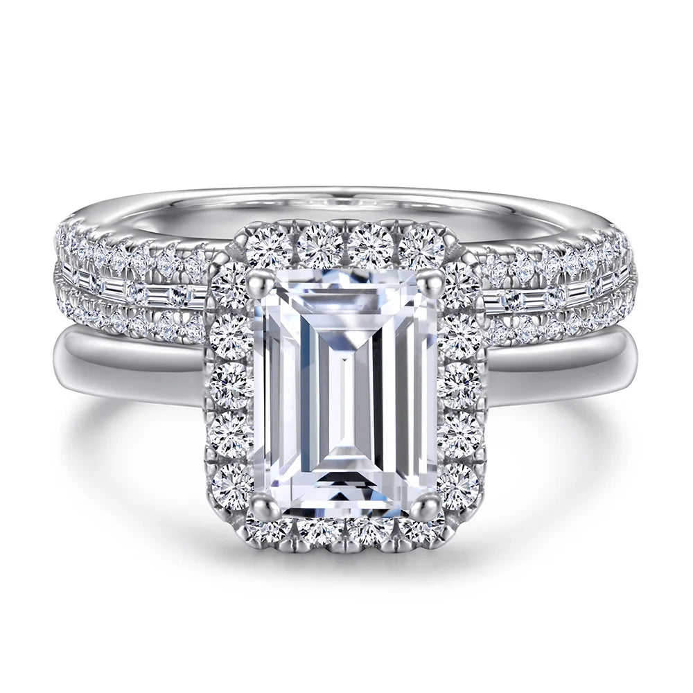 Wedding Ring Set Three-Piece Heart Pattern Engagement Jewelry Women's S925 Sterling Silver Rings