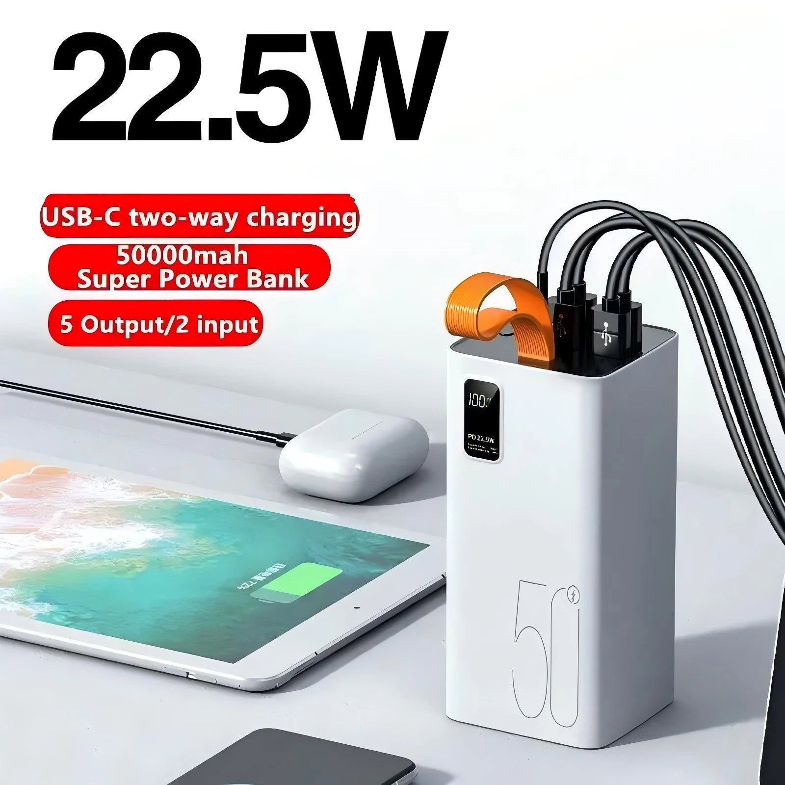 50000mah 5 Port Output Portable Power Station Digital Display USB Type-C PD 22.5W 60000mAh Large Capacity Power Banks