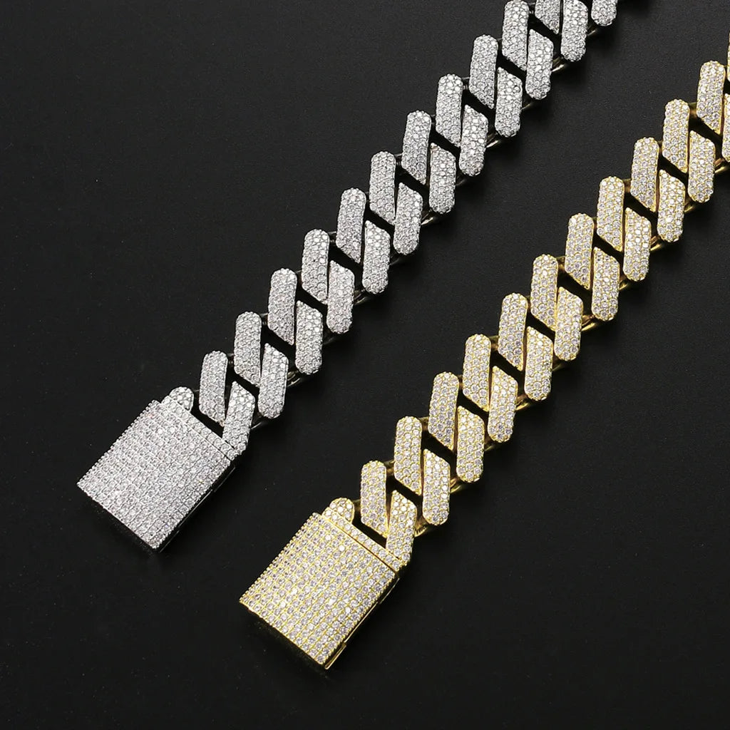 8mm 10mm 12mm 14mm Moissanite Cuban Link Chain 2-Row 925 Solid Sterling Silver  Hip Hop Bracelet VVS Moissanite Diamond for Gift
