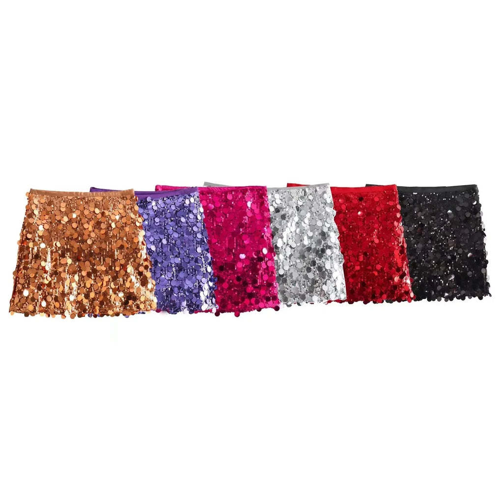 2024 Women Winter New European and American Style Sexy A- Line Skirt High Waist Hip Sequin Mini Skirt for  Skirt