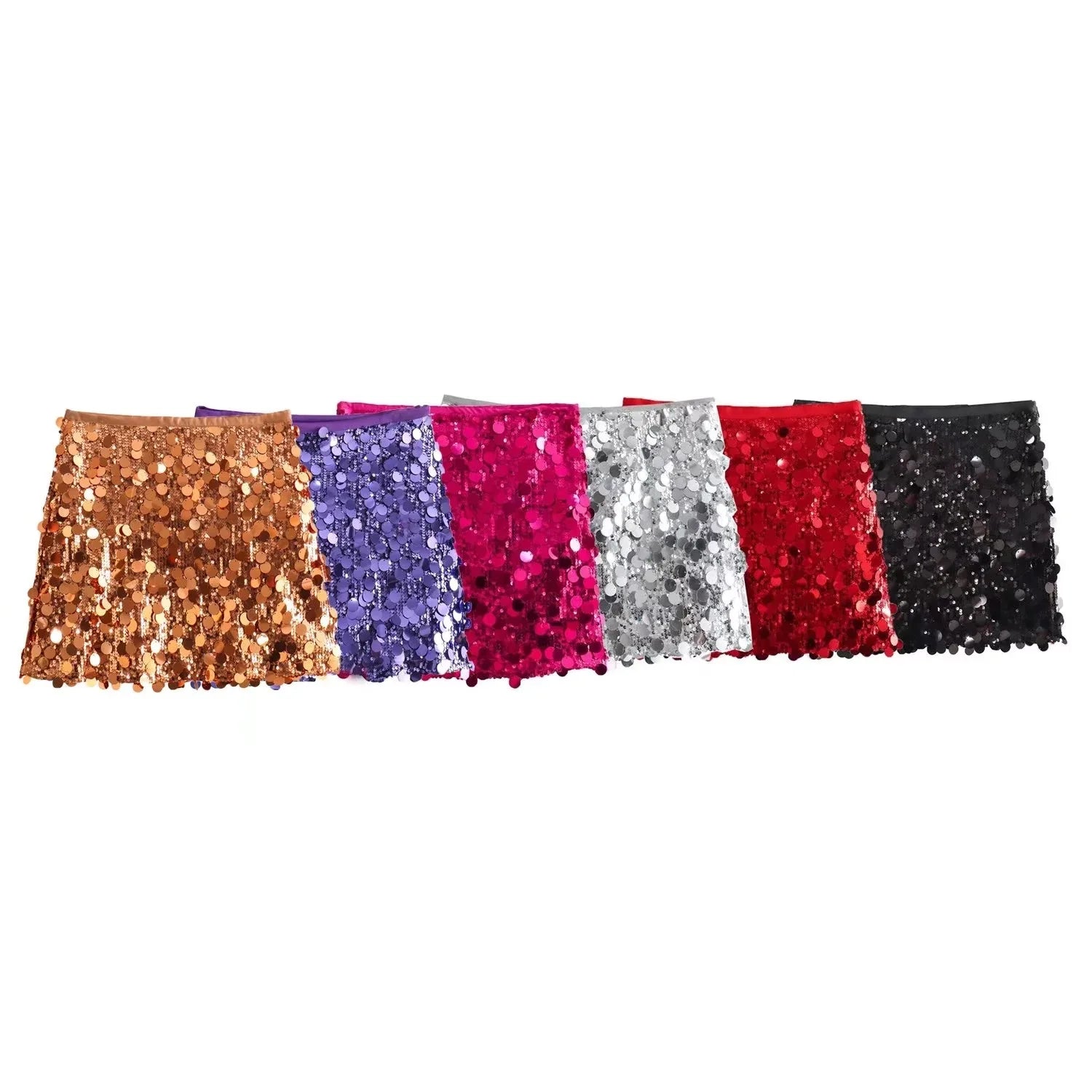 2024 Women Winter New European and American Style Sexy A- Line Skirt High Waist Hip Sequin Mini Skirt for  Skirt