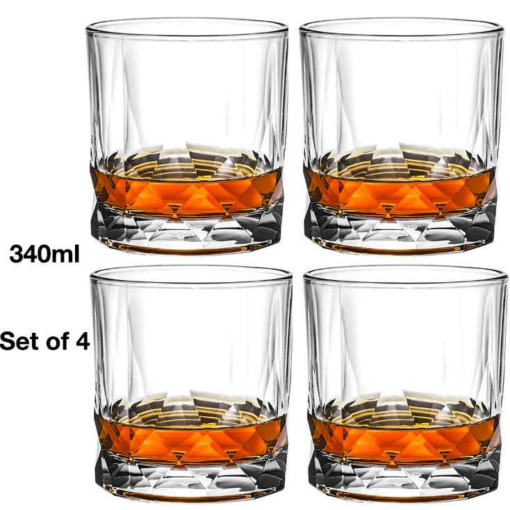 4PCS Fashion Whiskey Glasses, Scotch Whisky, Bourbon, Cocktails, RUM, Durable Whiskey Glasses