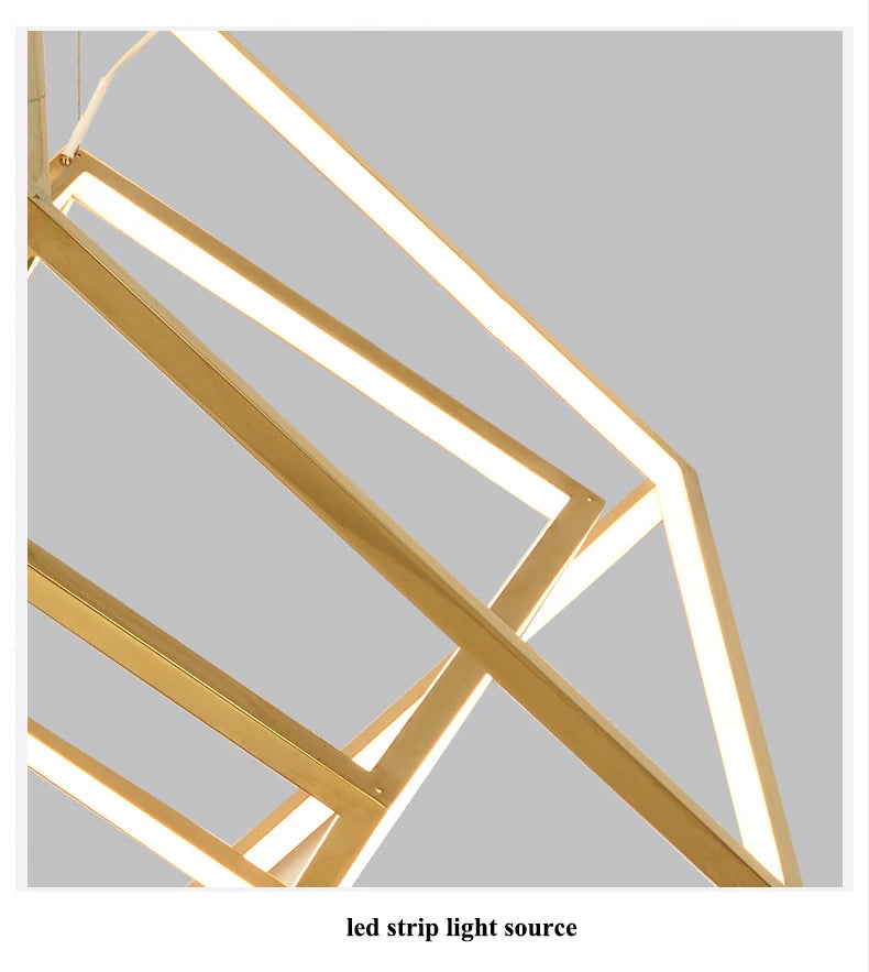 Modern square led chandelier art design postmodern luxury golden light Indoor Living Room Decor Lobby suspension chandelier