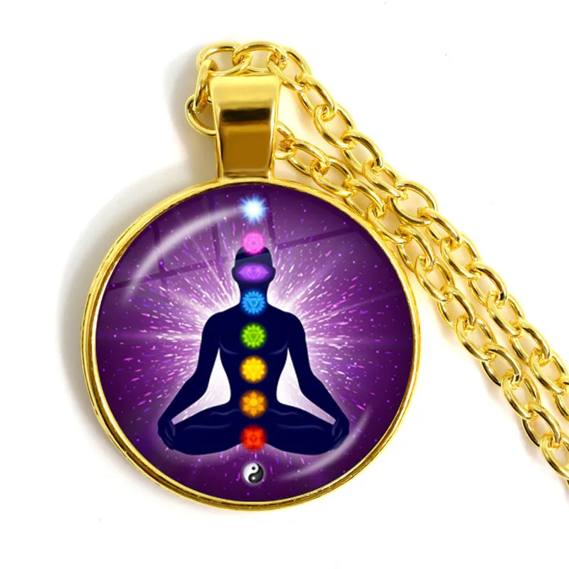 New Arrival 7 Chakra Reiki Healing Necklace Buddha Yoga Meditation Pendant Spiritual Hope Jewelry Chain Statement Necklace Gift