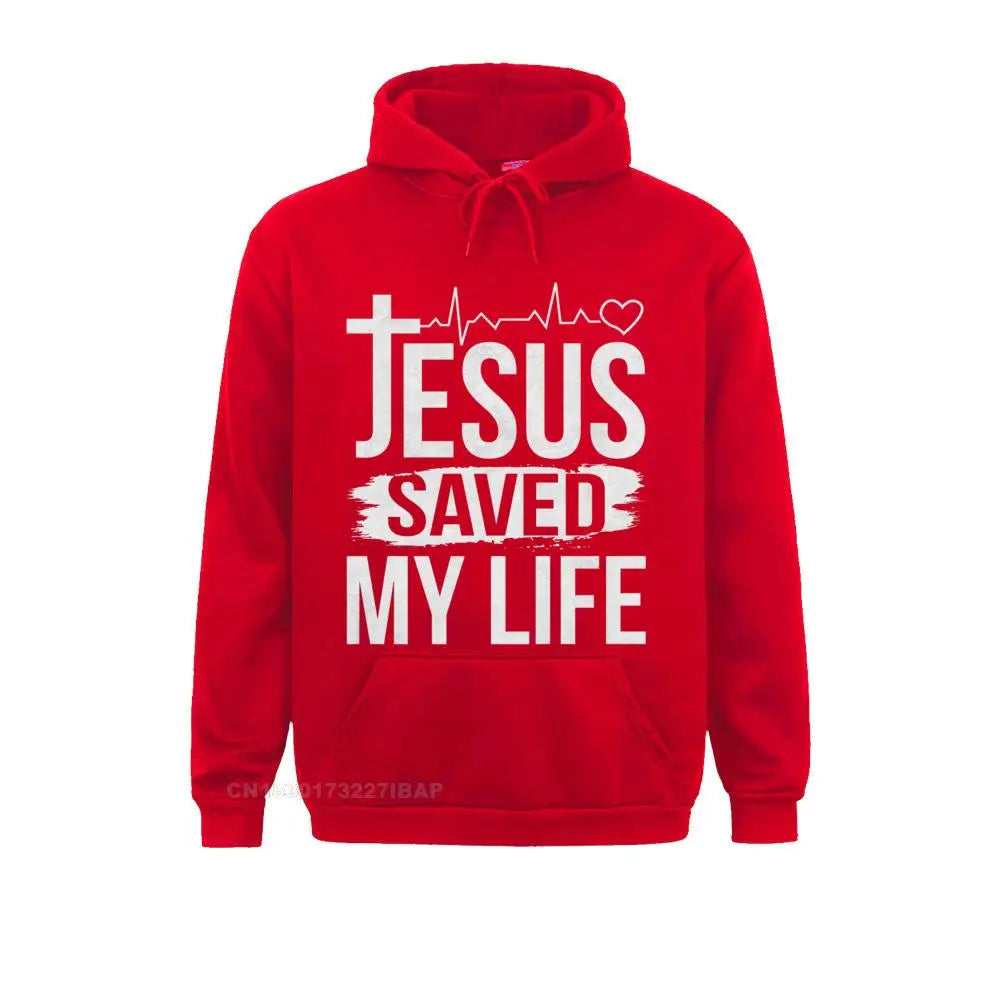 Jesus Saved My Life Christian Religion Quote Meme Premium Hooded Pullover Classic Fall Men Hoodies Customized Sportswears Brand