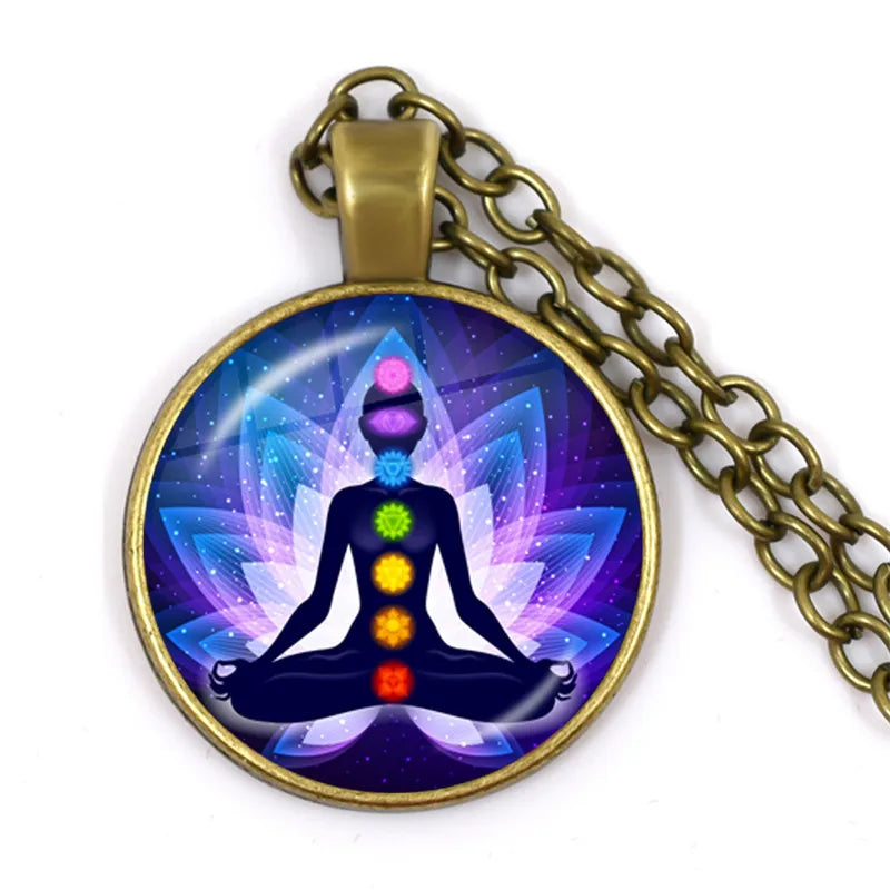New Arrival 7 Chakra Reiki Healing Necklace Buddha Yoga Meditation Pendant Spiritual Hope Jewelry Chain Statement Necklace Gift
