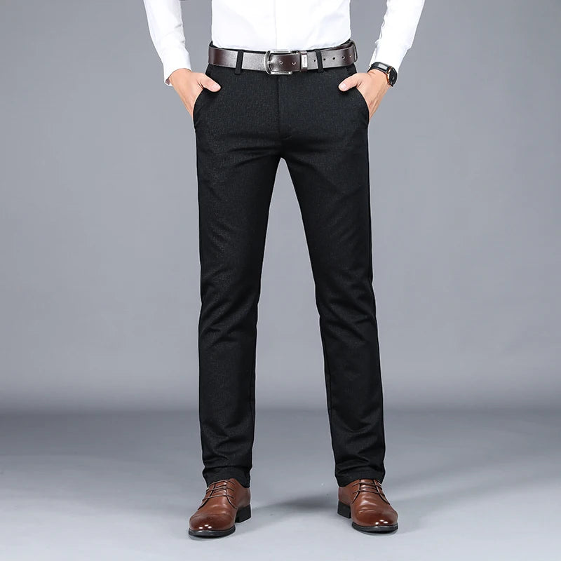 Winter New Men's Warm Casual Pants Business Fashion Fleece Thick Plaid Trousers Office Stretch Pants Male Brand Clothing