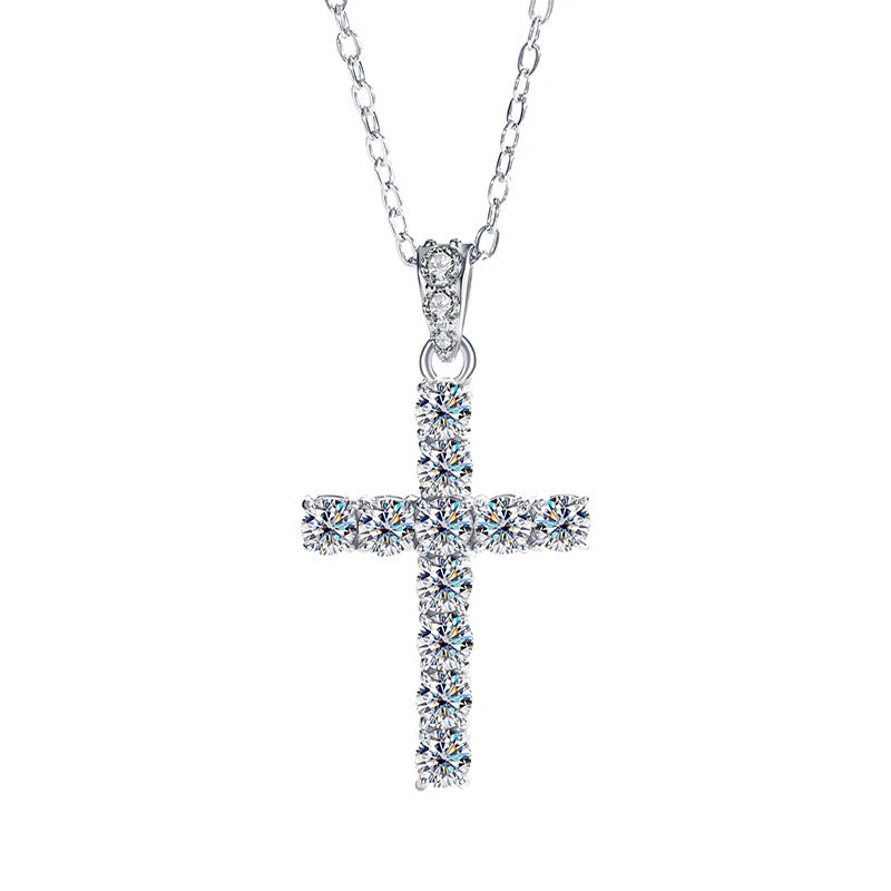 Minimal Fashion Cross Moissanite Clavicle Necklace S925 Silver D Color INS Daily Versatile Women Fine Jewelry