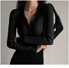 Lapel Slim-fit Coat Pit Strap Buckle Sexy V-neck Fashion Long-sleeved Cardigan Sweater Woman
