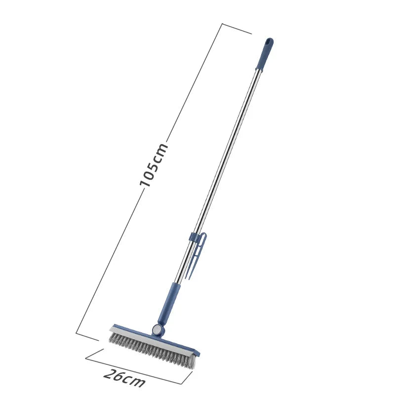 3 in 1 Household Bathroom Long Handle Cleaning Brushes Floor Brush with Wiper Strip and Hair Clamp for Bathroom Cleaning