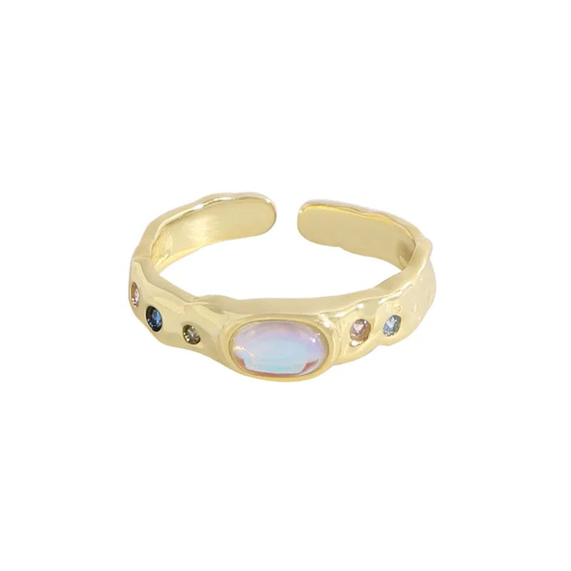 Wholesale 925 Sterling Silver Moonlight Oval Round Stone Colorful Zircon Wedding Rings for Girls Fine Jewelry