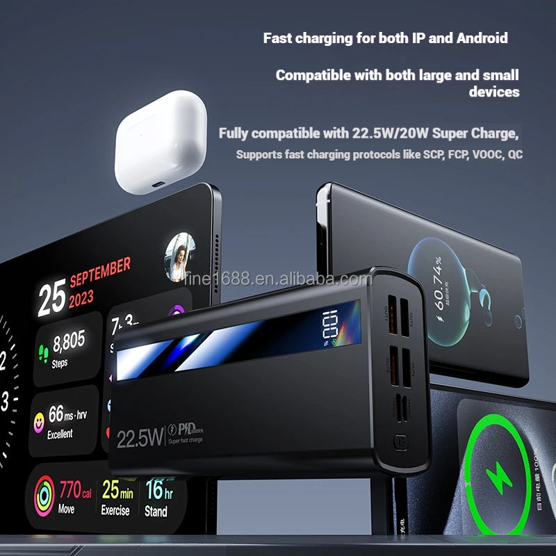 High Capacity 30000mah Powerbanks With Digital Display Four USB Type C Output 22.5W Portable Power Bank 30000mAh Power Station
