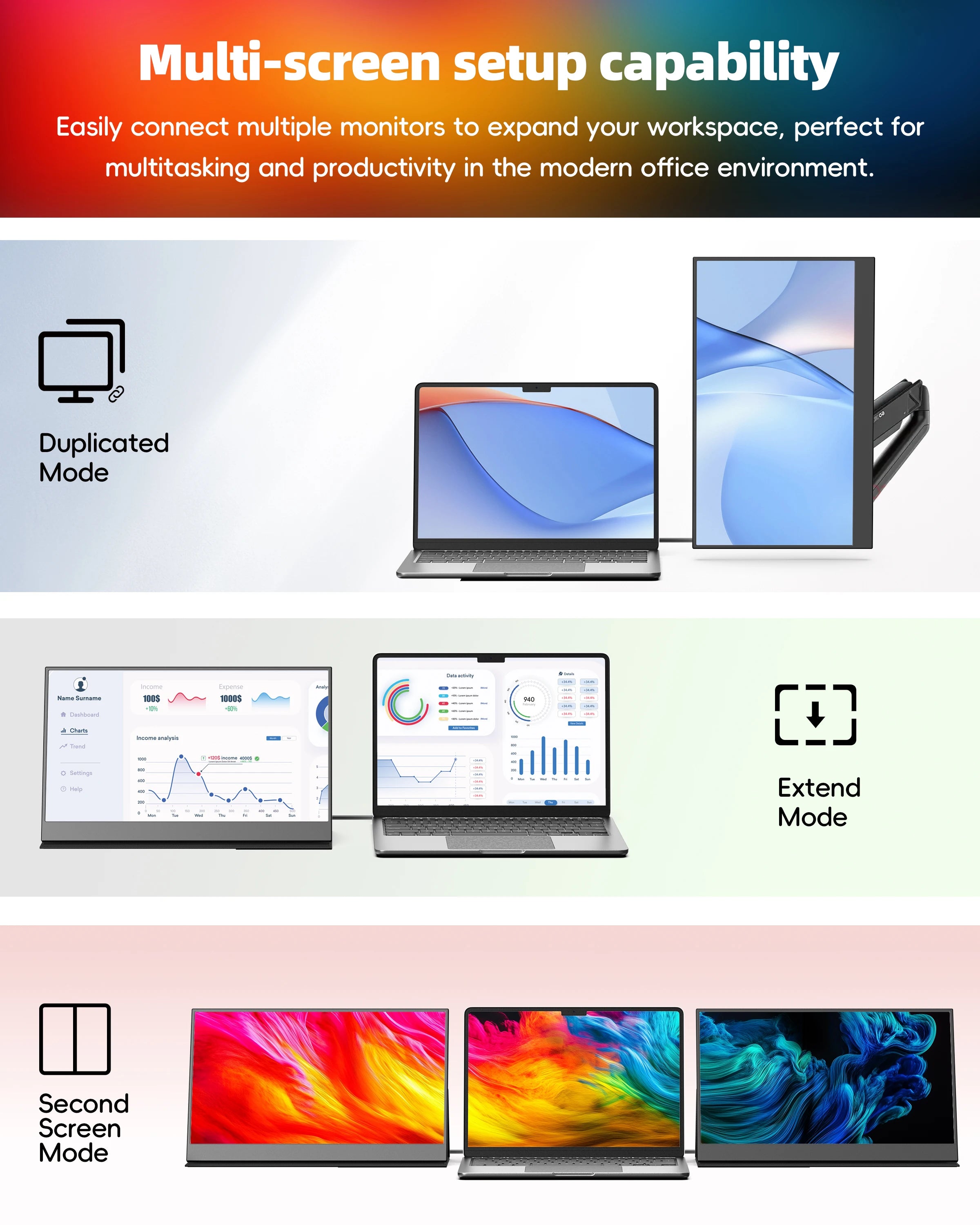 14 Inch 4K QHD IPS Screen Dual Speakers Type-C HD Mini Portable Monitor for Laptop