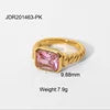 RFJEWEL Shiny Stainless Steel Gold Plated Rings with CZ Stones Adjustable Rings Pink Stone Simple Rings