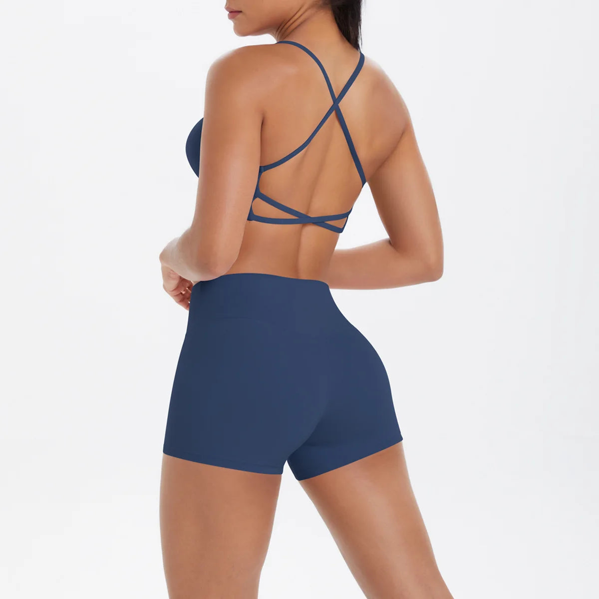 Support Custom Logo New Sports Bra Set Women Cross Back Padded Bra High Waist Butt Lifting Shorts Yoga Gym Running Activewear
