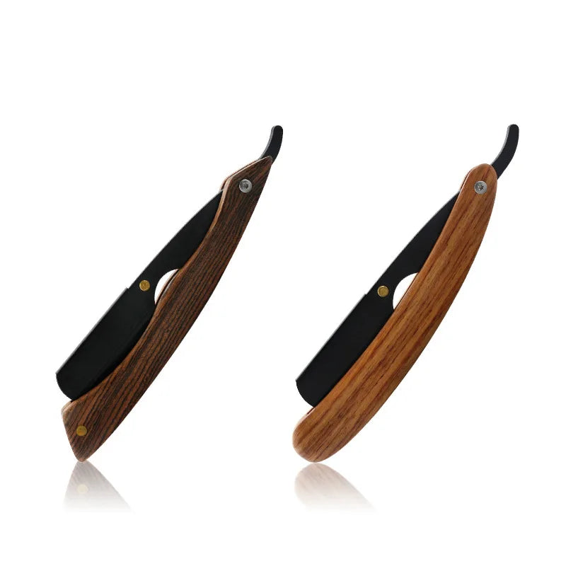 wooden trimmer manual shaver professional straight edge stainless steel sharp barber razor folding shaving blade shave beard cut