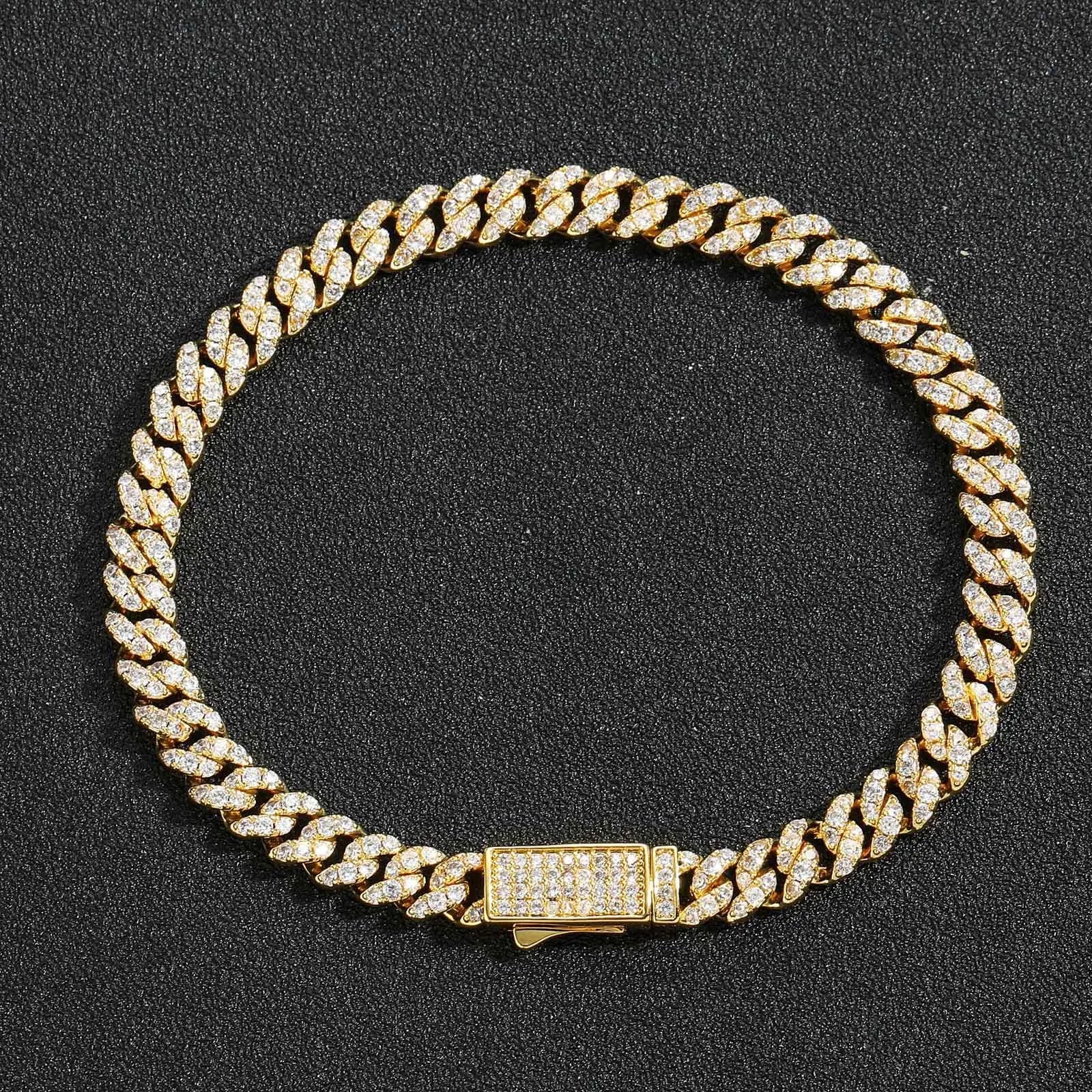 BES 6MM Hip Hop Bracelet Cuban Chain Spring Buckle Single Row Zircon Cuban Bracelet for Men Hip Hop Jewelry
