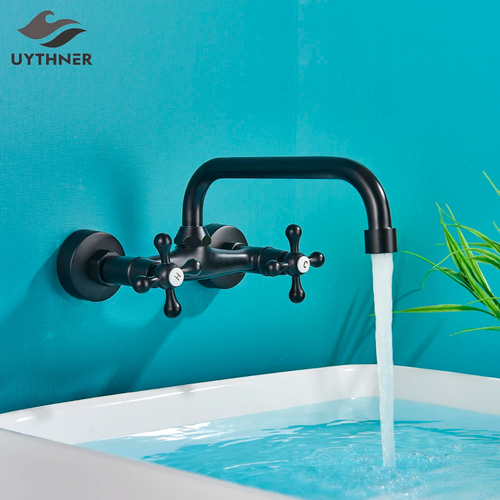 Black Kitchen Faucet Hot And Cold Water MixerFaucets Wall Mounted Tap Vessel Sink Mixer Tap Swivel Spouts Basin Mixer Tap Crane