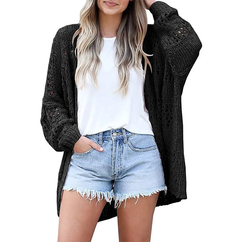 S-3XL  Spring and Autumn Top New Fashion Women's Cardigan Long Sleeved Hollow Out Sweater