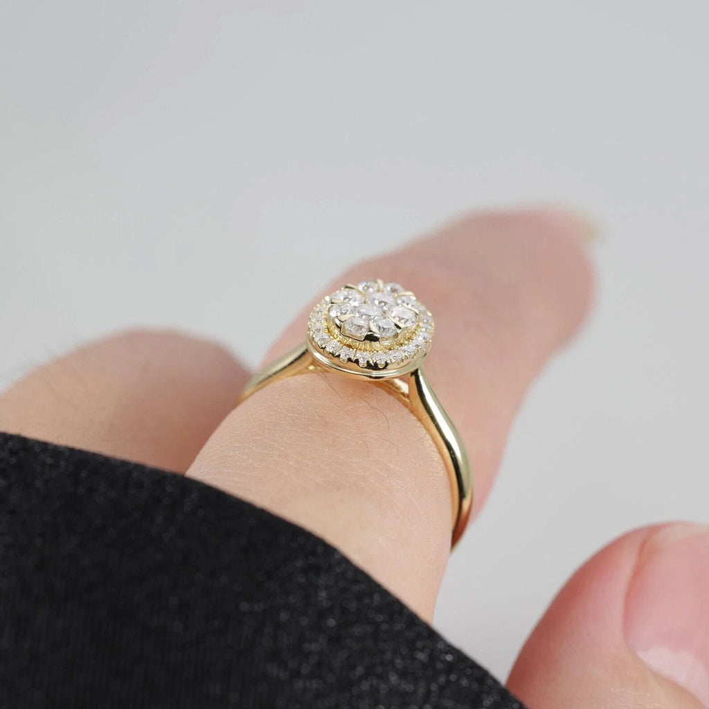 Oval Cut Cubic Zirconia Engagement Ring Art Deco Vintage Halo 925 Sterling Silver