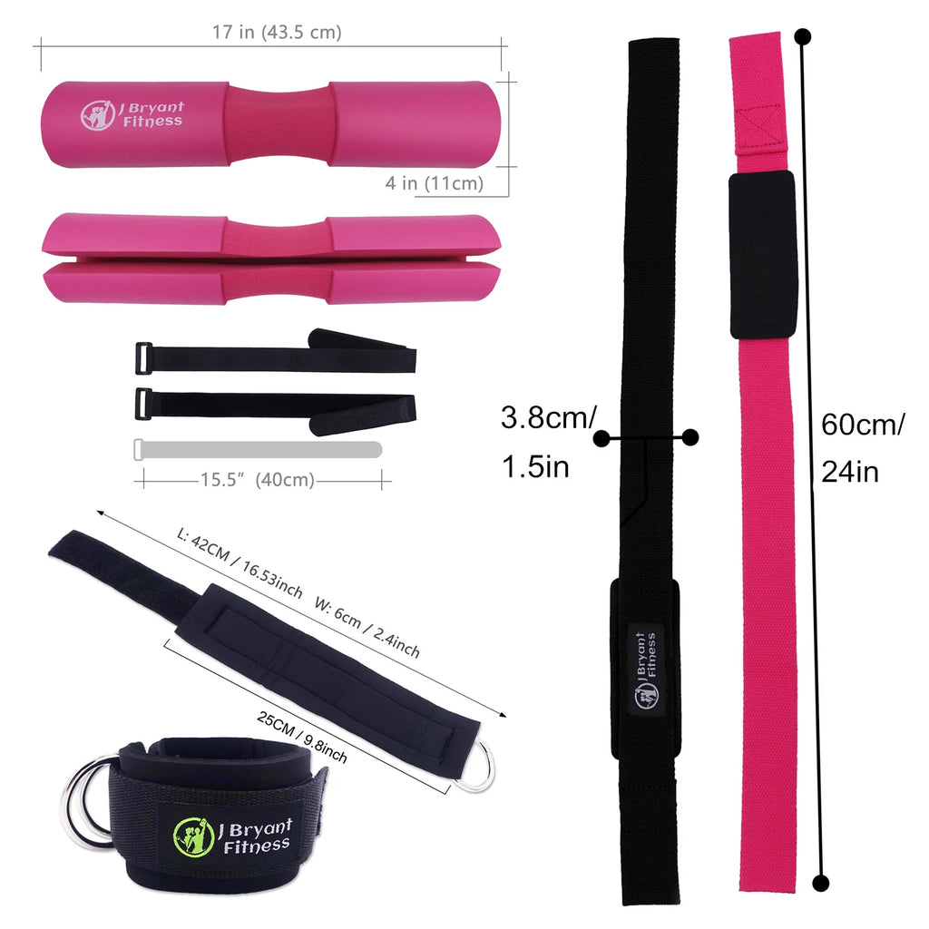 Barbell Pad Set with Carry Bag Weightlifting Wrist Wrap and Gym Ankle Straps for Lunges Hip Thrusts Powerlifting Deadlift