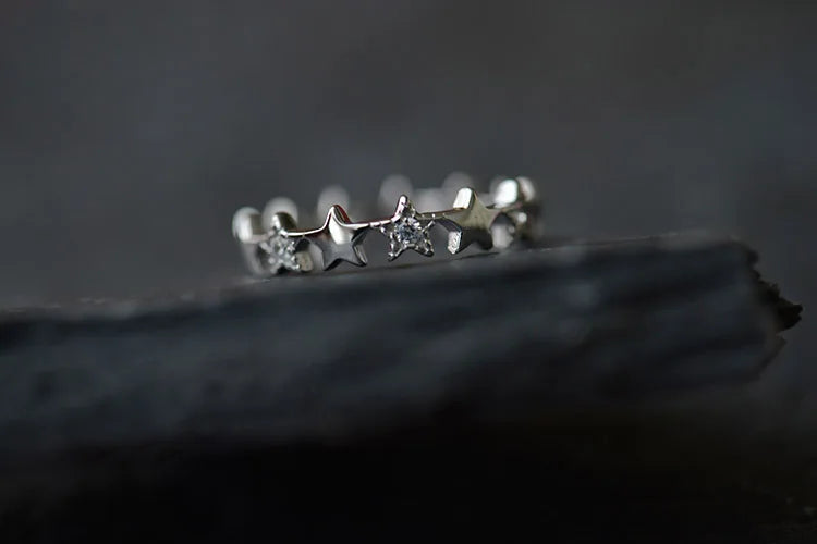 925 Sterling Silver Stars Zircon Open Rings for Women Fashion Prevent Allergy Jewelry