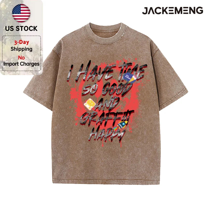 Oversized Washed Retro Graffiti Text Streetwear Print Tshirt USA Stock Wholesale Y2K Casual Tee