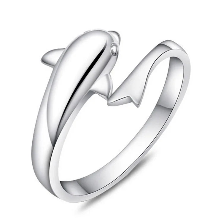 Romantic 925 Sterling Silver Women Small Dolphin Animal Rings 2019 Wholesale Jewelry