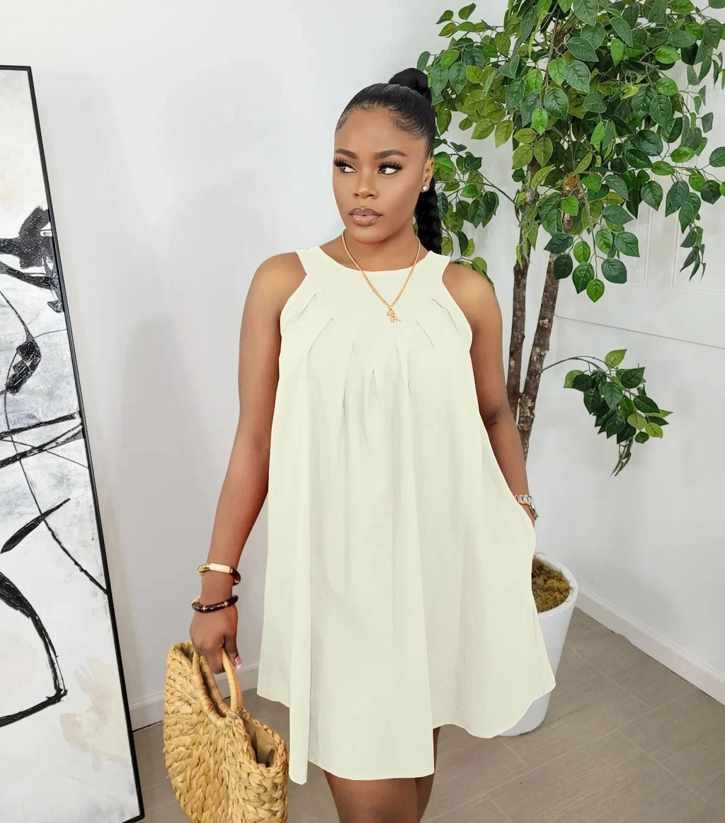 New Arrival 2024 Summer Solid Color Sleeveless Cotton Tank Top with Lace Sequin Decoration Y2K Style Midi Dress Casual Loose Fit
