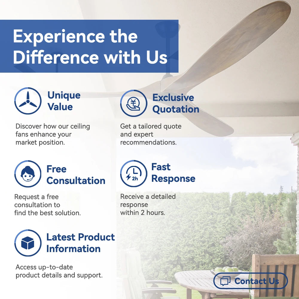 60 Inches Luxury Wooden Outdoor Patios Ceiling Fan - Modern Design, Energy-Efficient, Ultra-Quiet, No Light, USA Free Shipping