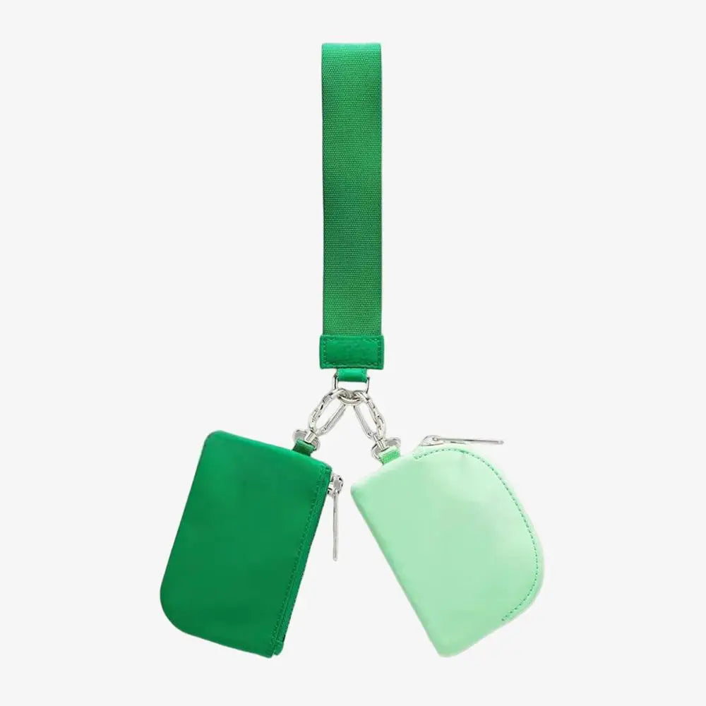 Light Weight Nylon Zipper Dual Pouch Portable Business Wristlet Hanging Keychain Bag in USA Overseas Warehouse