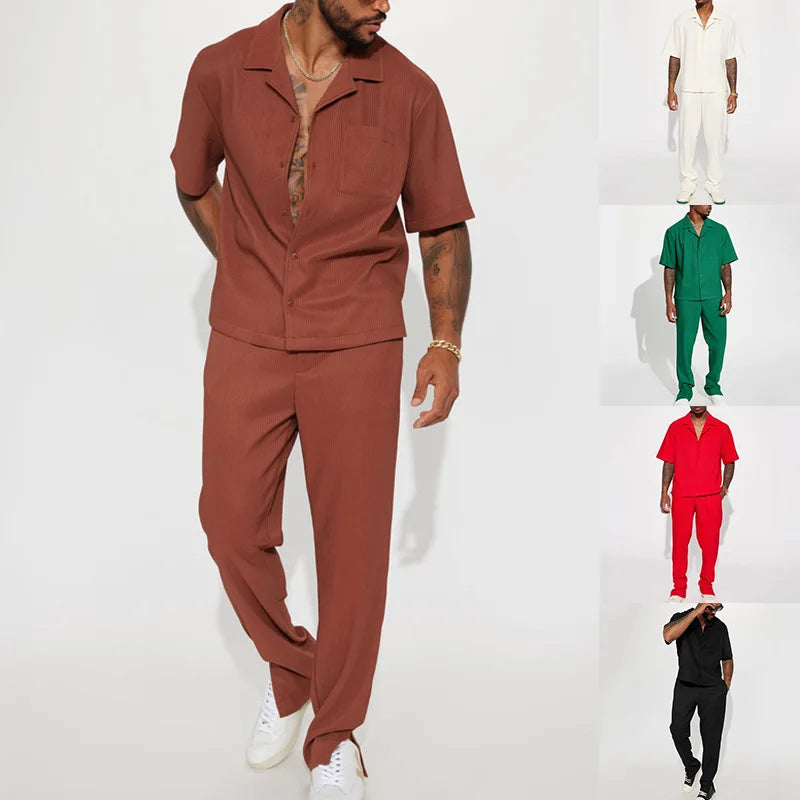 PASUXI Mens Set Tracksuit Summer Zip Short Sleeve Tshirt Mens Outfits Fashion Men Sweatsuit 2 Piece Set
