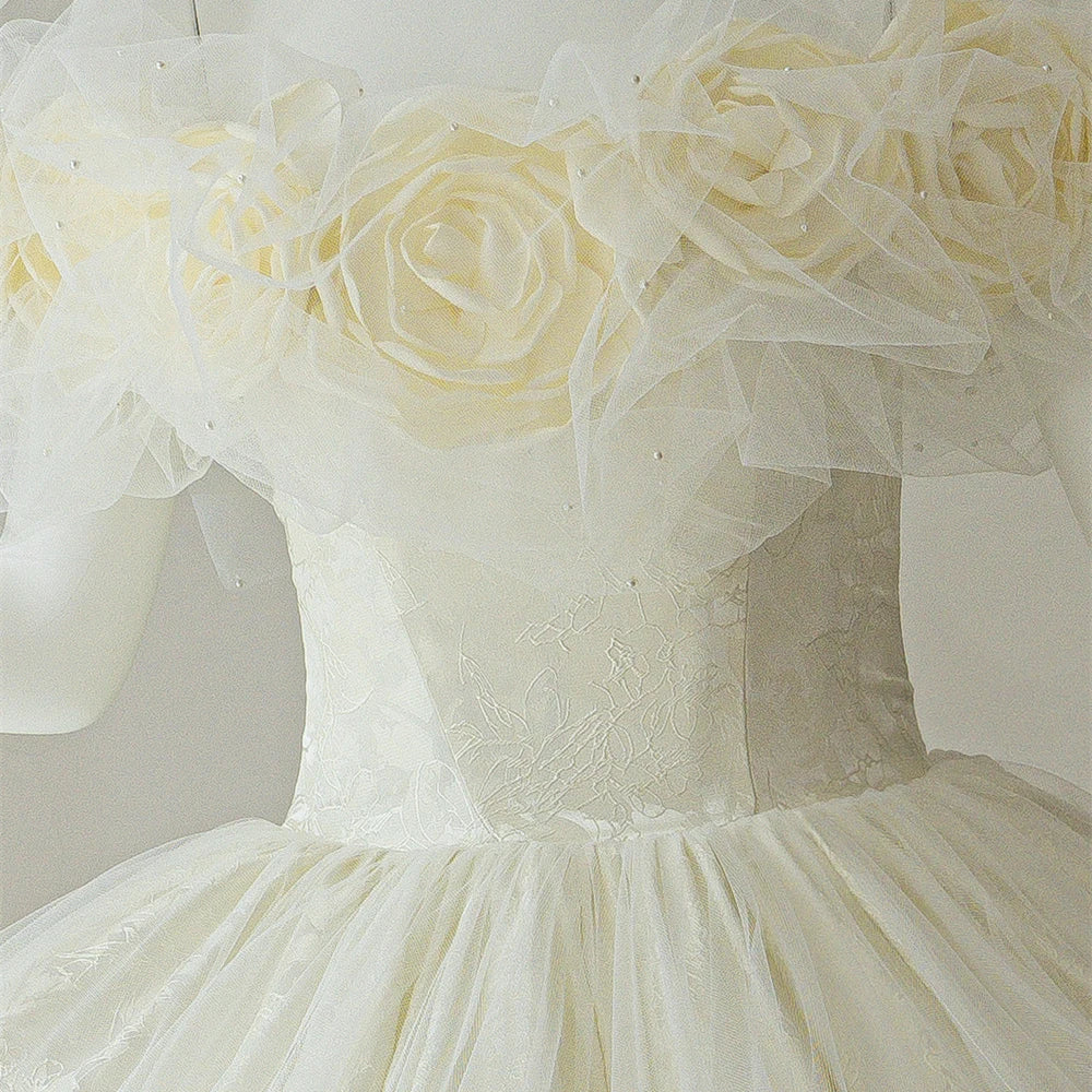 Princess Off Shoulder 3d Flower Ball Gown Wedding Dresses RL322