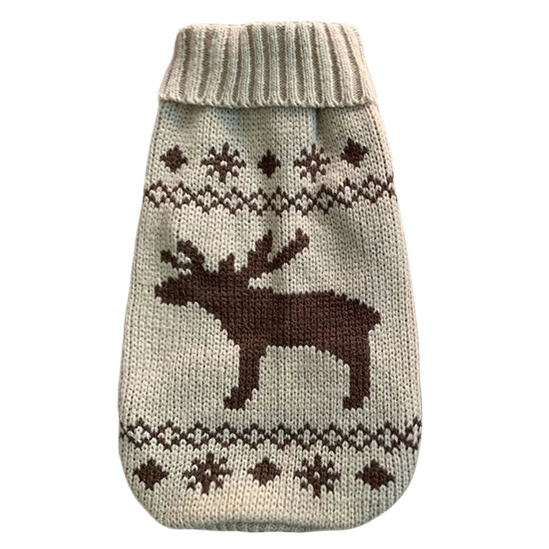 Christmas Reindeer Designer Pet Clothes Cute Cartoon Knitted Wool Jumper Sweater for Small/Large Dogs Cats Winter Cotton Fur PU