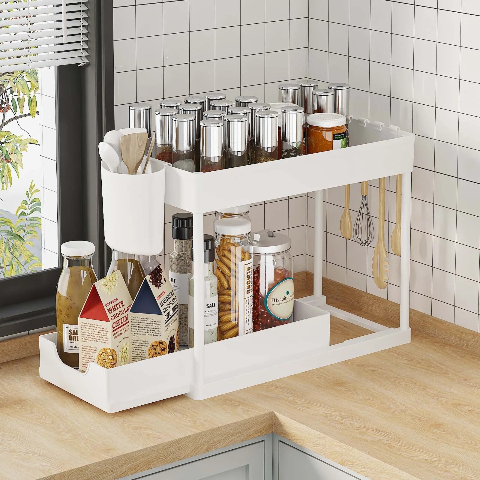 Double Tier Foldable Wall-Mounted Sliding Eco-Friendly Vintage Black Storage Boxes Kitchen Sink Organization Plastic Drawer