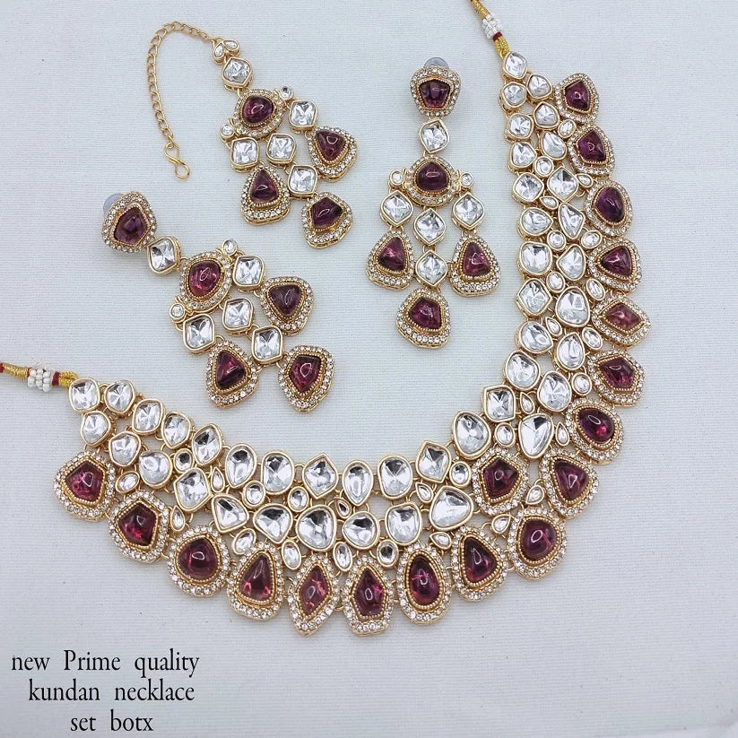Trending Fancy Collection Gold Plated Ethnic Kundan Pearl Necklace Set Engagement Anniversary Wedding Party Unique Designed