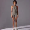 Women's Casual One-Piece Zipper Sports Yoga Pants Quick Dry Pleated Fitness Jumpsuit Peach Hip Yoga Jumpsuit