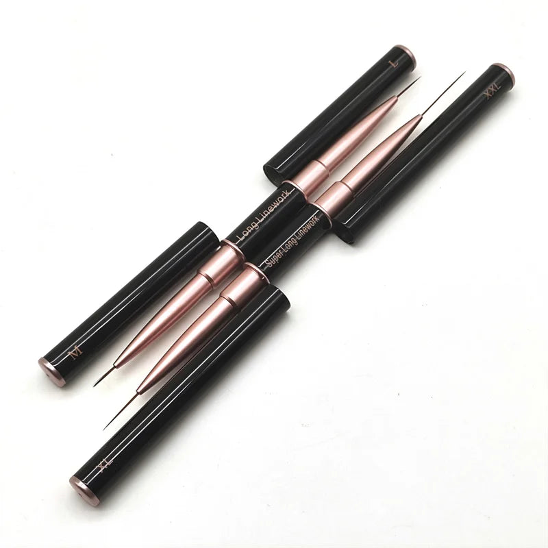 Dual-ended Super Long Nail Brush Professional Nail Tech Liner Work Brush Pen Black Metal Handle Liner Brush Nail Art Drawing
