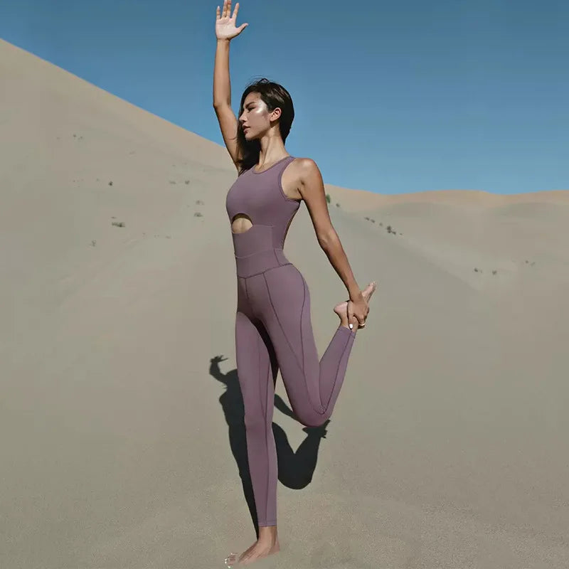 Sexy Back Hollow Women Aerial Yoga Sport Suit Fitness Jumpsuit With Pad Women High Elasticity Gym Dance Training Athletic Suit
