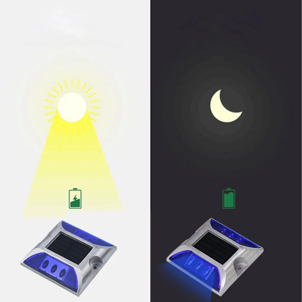 Solar Lights Outdoor Aluminum Ip68 Waterproof Led Solar Powered Road Stud Light Road Reflective Ground Light Warning Light