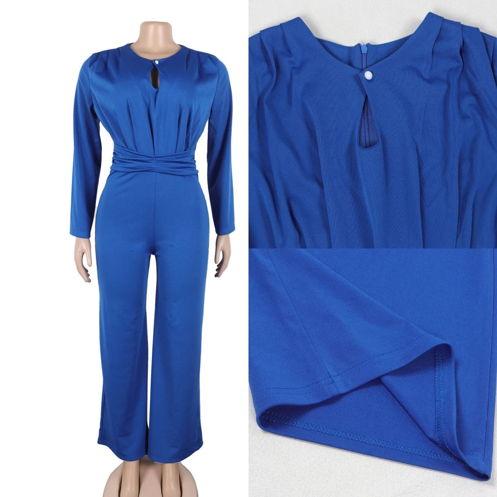 Latest Design Casual Jumpsuit Women Elegant Elastic Slim Fit Hollow Out Long Sleeve Ladies Wide Leg Jumpsuit for Women